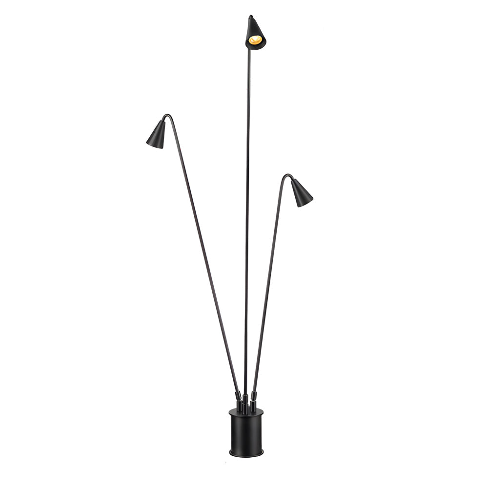Multi-Head Industrial Outdoor Floor Lamp — Die-Cast Aluminum, Black, 360° Rotation, IP55, Hardwired, 3-Light or 5-Light
