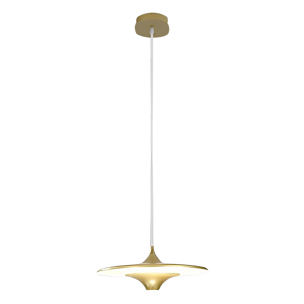 Round COB Pendant Light — Iron, 14" Diameter, Adjustable Hanging, 3000K Warm White, Black / White / Gold