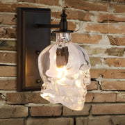 Industrial Skull Wall Sconce — Black Iron and Glass, E14, Warm White 2700–3200K