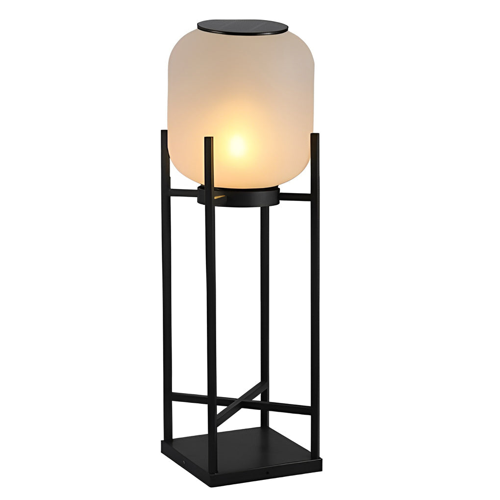 Lantern Outdoor Floor Lamp — Black Stainless Steel & Acrylic, LED, Solar or Hardwired, IP65, 3000K