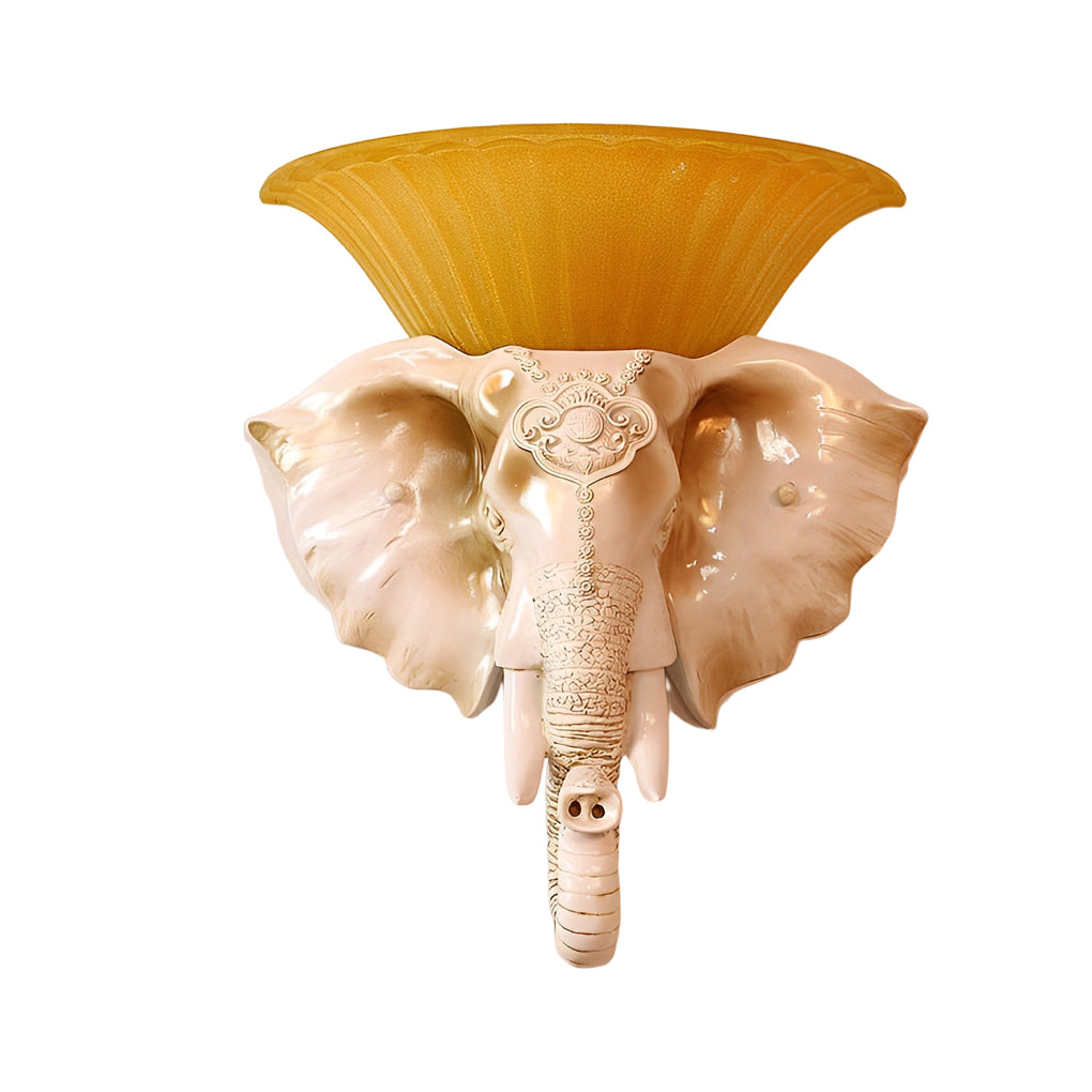 Elephant-Shape Diffused Wall Sconce — Resin and Glass, E27, 3000K Warm White, 14.2" × 16.5"