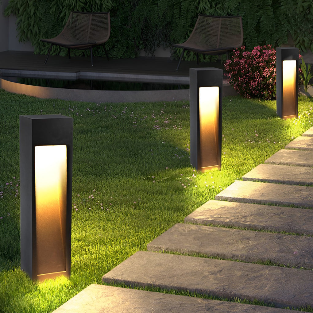 Industrial Rectangular LED Bollard Path Light — Black Iron & Glass, 5W, IP54 Weatherproof, 23.6" H