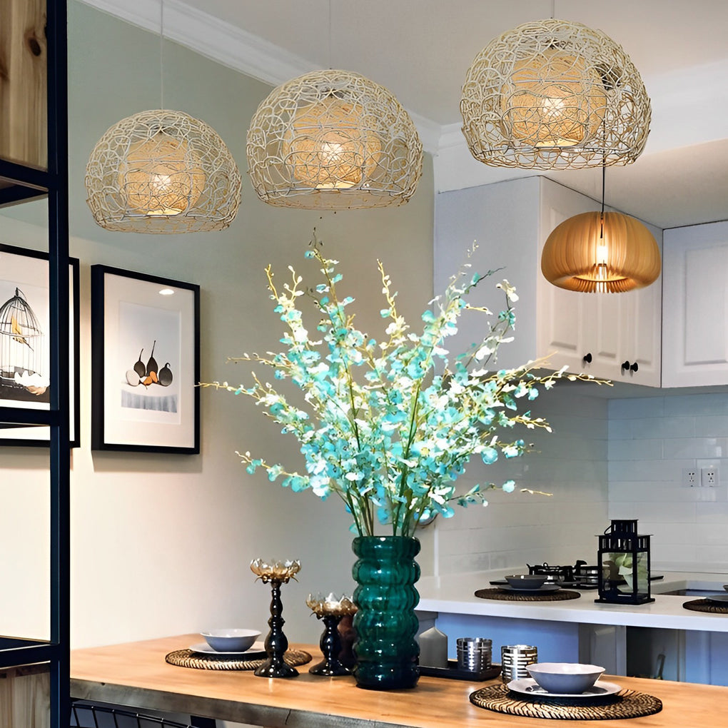 Double-Layer Round Rattan Ball Pendant — Modern Farmhouse, E27, 12"/16"/20", 59" Adjustable Wire