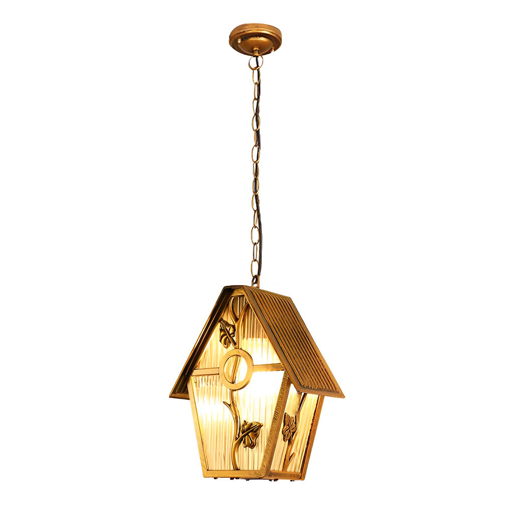 Modern Retro Outdoor Hanging Chandelier — Die-Cast Aluminum, Glass Shade, Bronze, Waterproof, 10.2" × 13"
