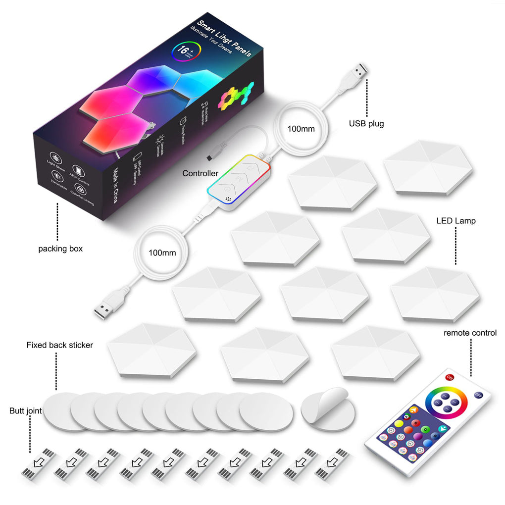 Hexagon Cellular RGBIC LED Wall Sconce Panels — Smart App & Remote Control, 4 Music Modes, 6W, 12V