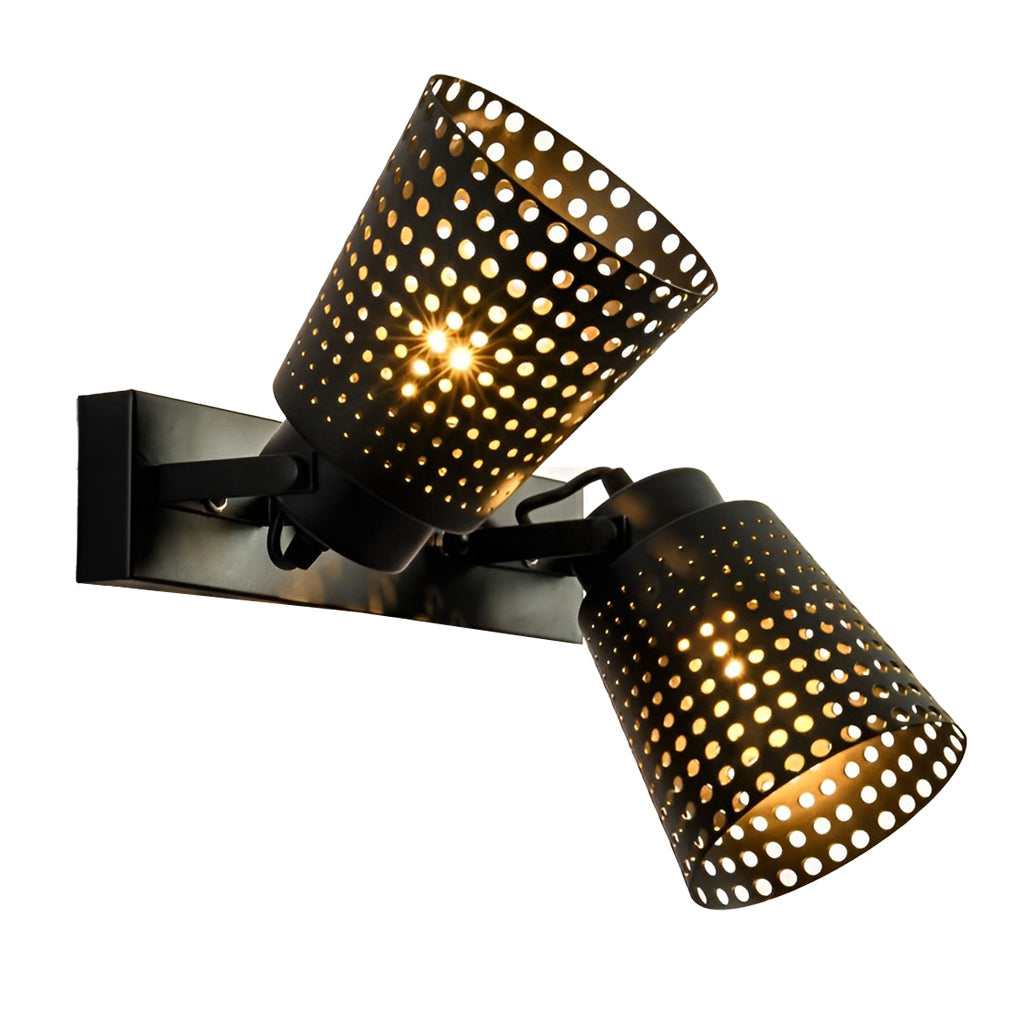 Retro Hollow Industrial Plug-In Wall Sconce — Black Iron, Adjustable Arm, E27, 1-, 2-, or 3-Light