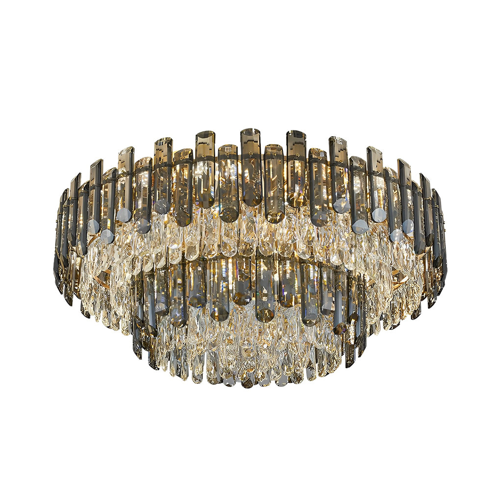 Round Crystal Flush-Mount Ceiling Light — Metal and Iron, Three-Step Dimming, 3000K/4500K/6000K, 20"–39" Sizes