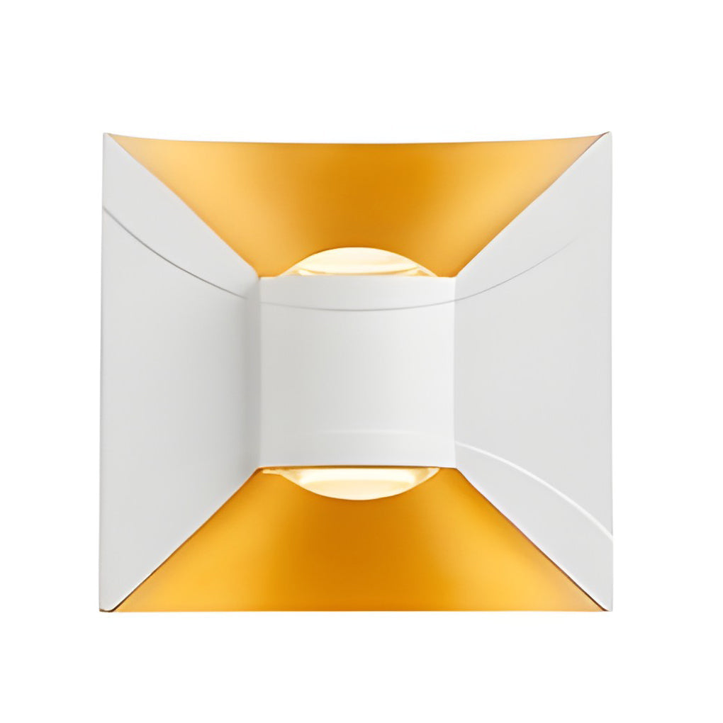Square Up/Down Outdoor Wall Sconce — Die-Cast Aluminum, 6W LED, IP65, Black+Gold or White+Gold