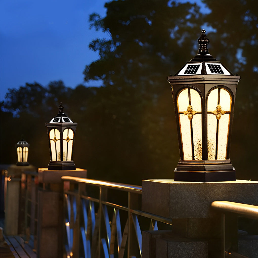 Solar Fence Post Cap Light — Die-Cast Aluminum & Glass, LED, Three-Step Dimming (3000K/4000K/6000K), IP65, Remote Control