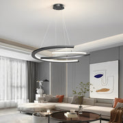 Modern Black Semi-Circular Chandelier — Aluminum & Acrylic, 2-Light LED, 3-Step Dimming, 24"
