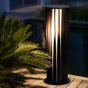 Geometric Cage Solar LED Bollard Path Light — Die-Cast Aluminum, Black, IP65, 3000K, Available in 15.7", 23.6", or 31.5"