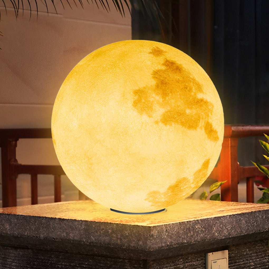 Moon Globe Outdoor Pier-Mount Post Light — Black Base, White Plastic Globe, Solar / Hardwired, IP55, Remote Control
