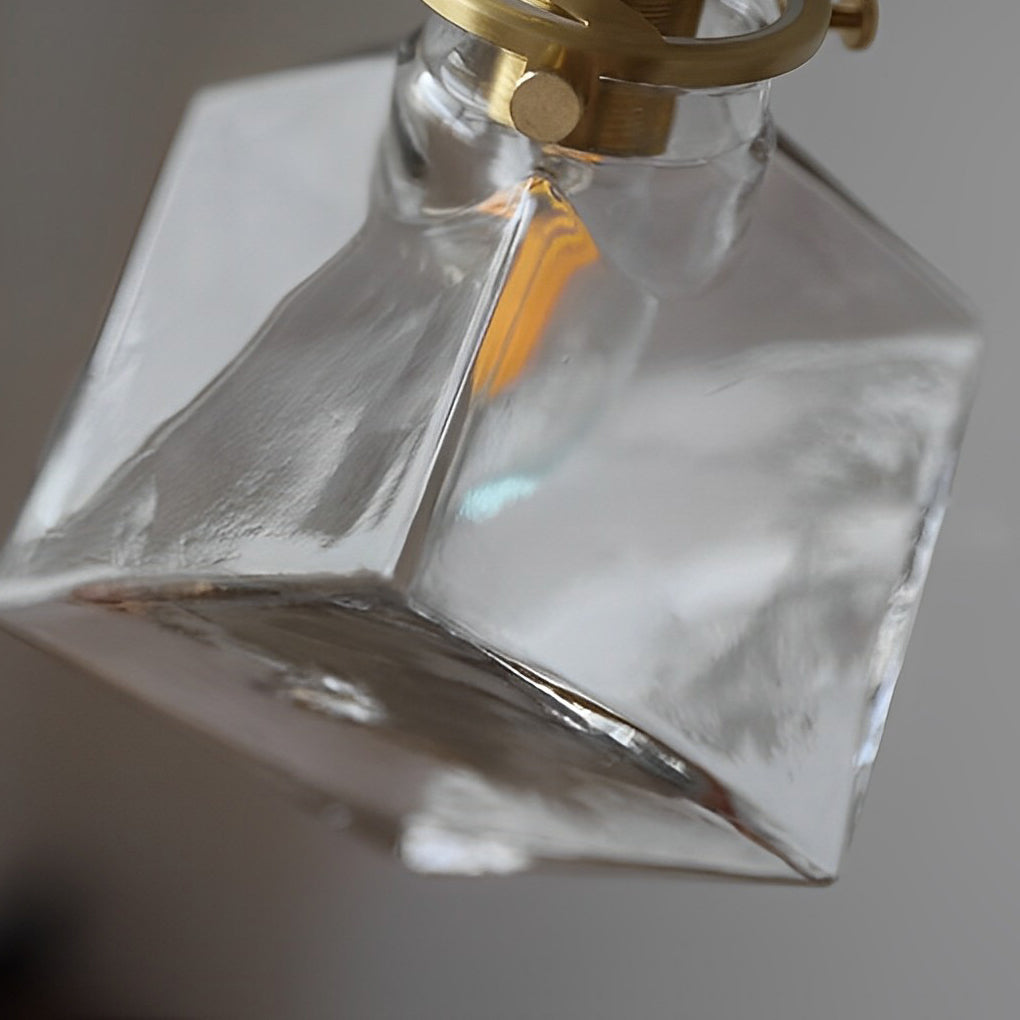 Square Transparent Glass Mini Pendant — Brass and Iron, E14, 4"W × 8"H, 59" Adjustable Wire