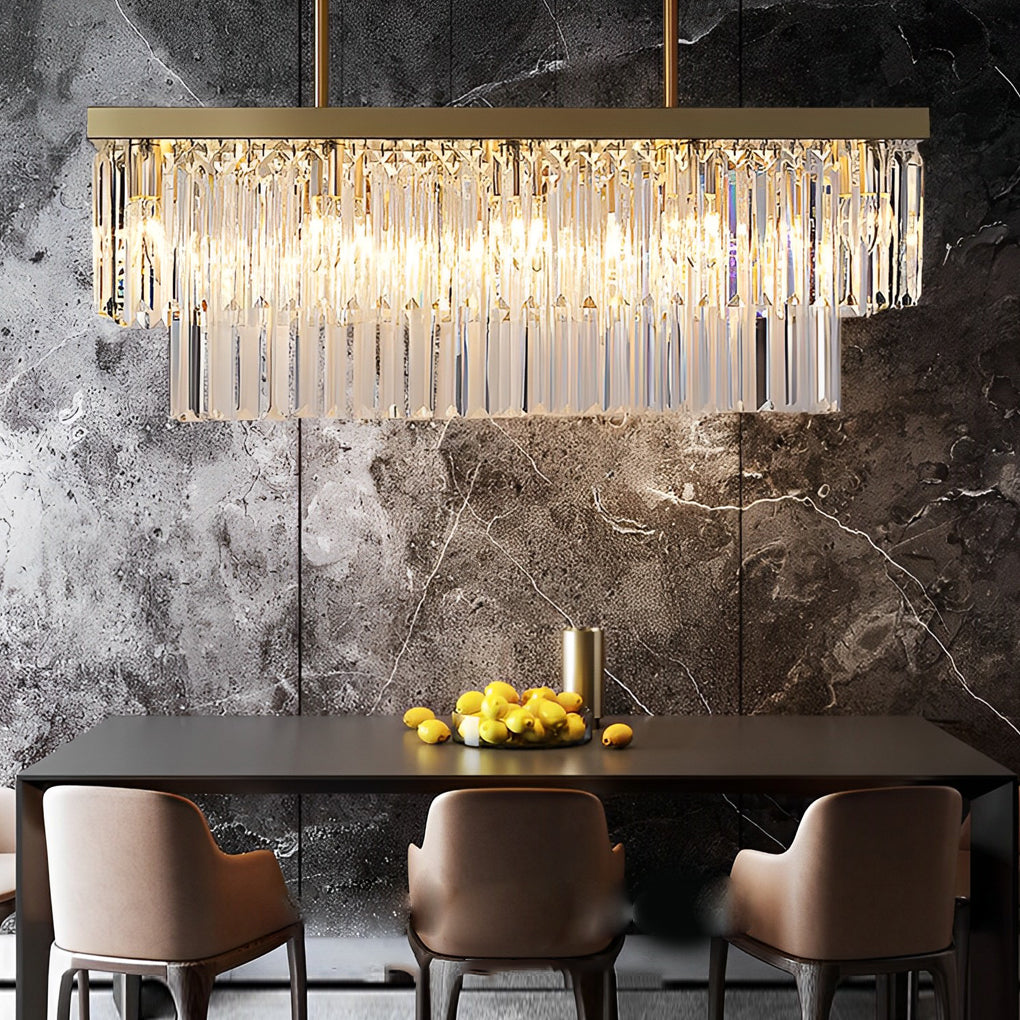 Postmodern Rectangular Crystal Strip Chandelier — Stainless Steel, LED, Three-Step Dimming (3000K/4500K/6000K), 31"–47"