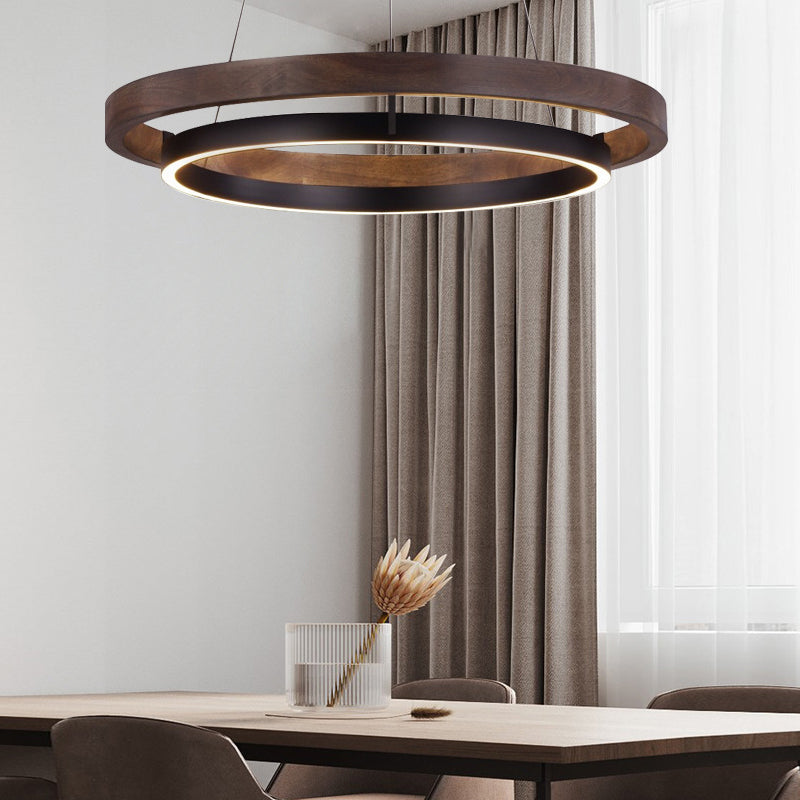 Round Double-Ring Minimalist Chandelier — Black Iron and Acrylic, LED, Three-Step Dimming, 23.6"–47.2"