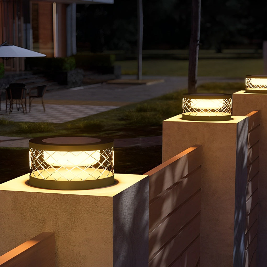 Modern Round Solar Post Cap Light — Black Acrylic & Stainless Steel, LED 3000K, Waterproof