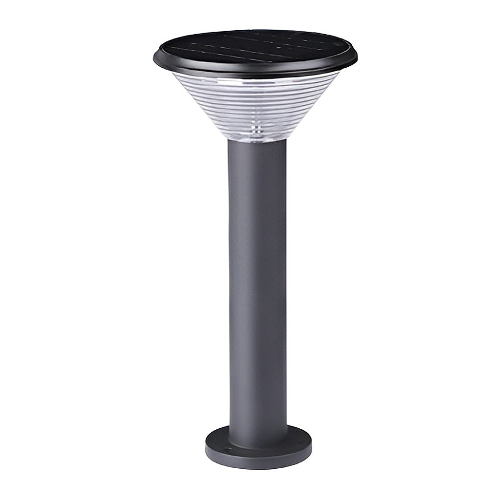 Modern Cylindrical Tapered Solar LED Bollard Light — Black Aluminum, 3-Step Dimming, Remote Control, 24" or 31"