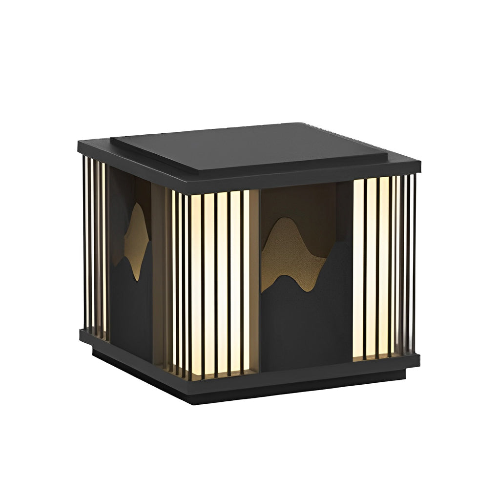 Modern Black Solar / Hardwired Post Cap Light — Stainless Steel, LED Mountain Scenery, IP65, 3000K Warm White