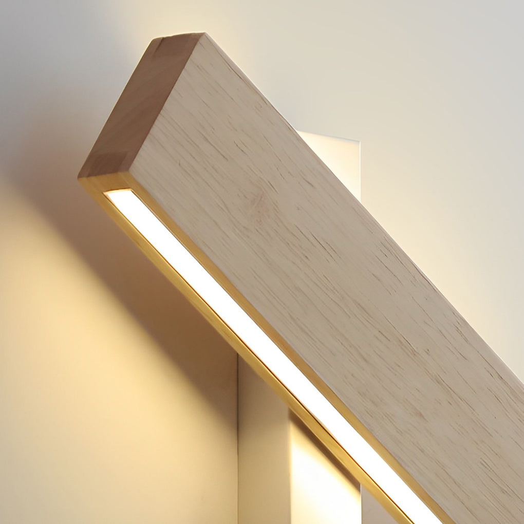 Minimalist Rectangular Wood LED Wall Sconce — Rotatable Acrylic Shade, Side Glow, 3000K, 8W / 12W / 20W