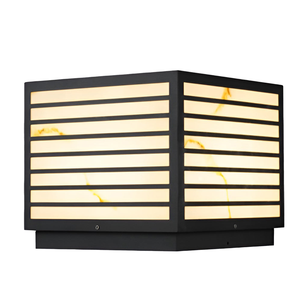 Modern Square Outdoor Pillar Post Light — Stainless Steel, Faux Marble, Solar / Hardwired, IP65