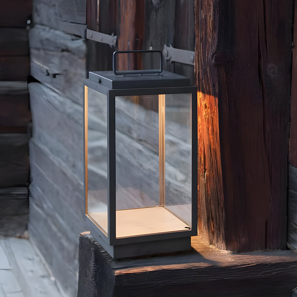Modern Portable Outdoor Lantern — Black Stainless Steel and Glass, LED 3000K, IP54, 11"