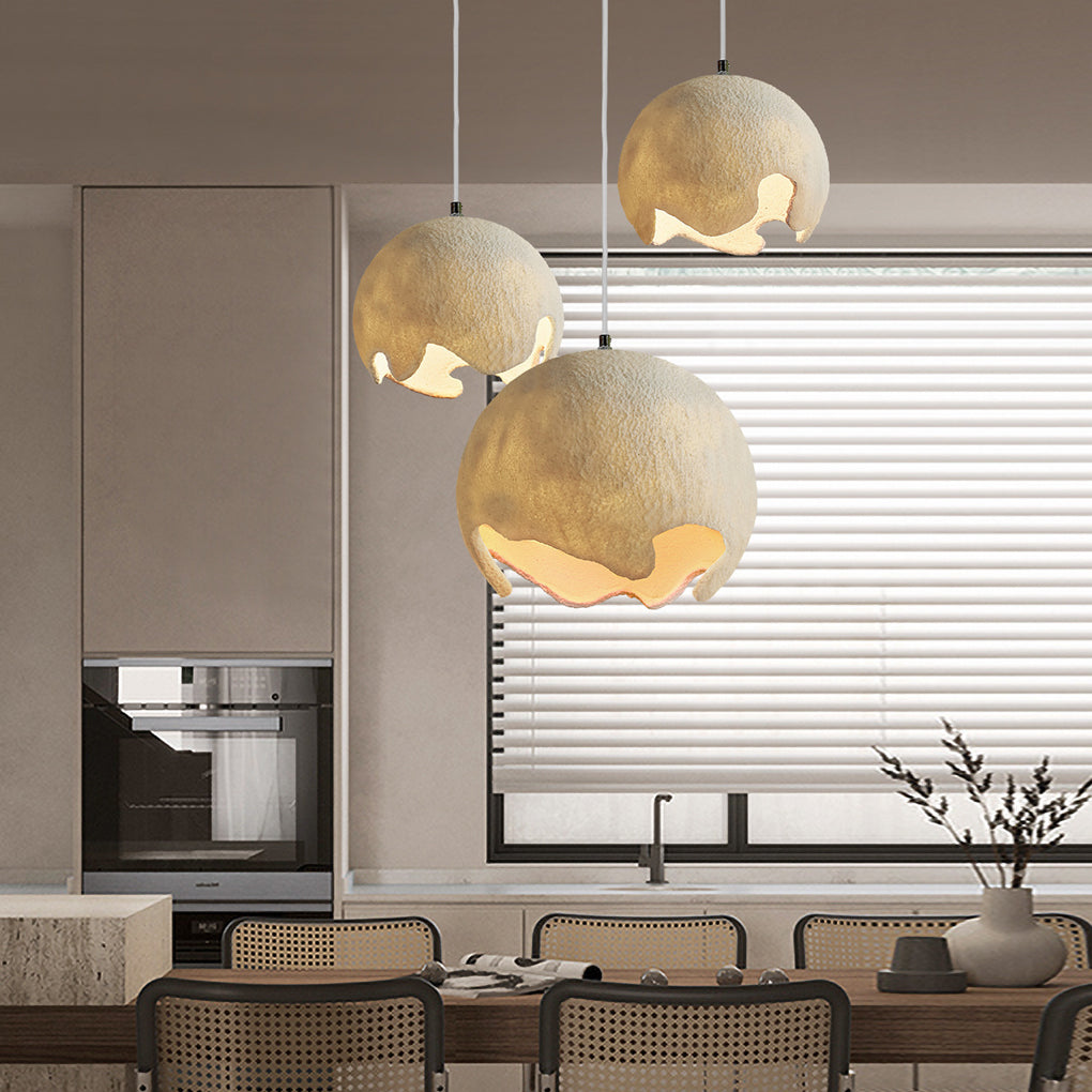 Irregular Ball Pendant Chandelier — Resin and Iron, Creamy White, E27, 3000K Warm White, Adjustable 59" Cord