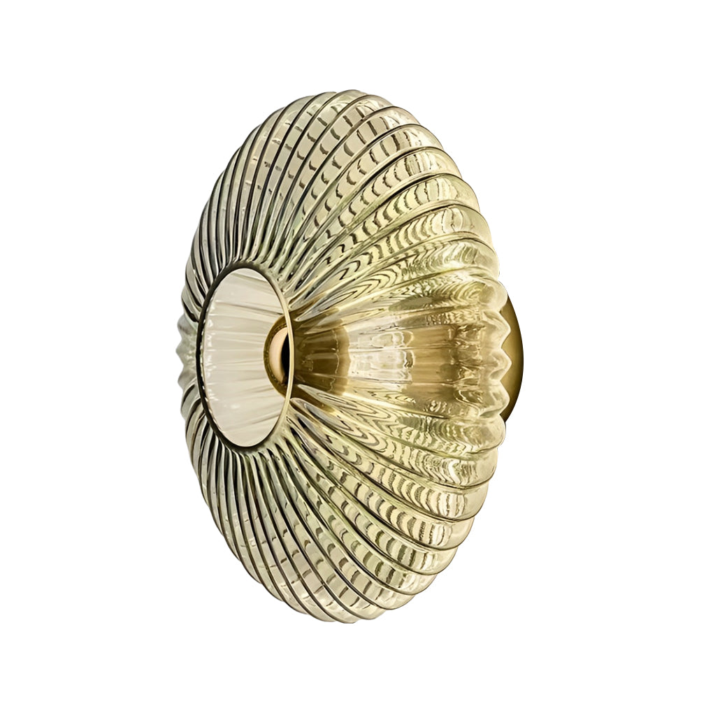 Round Striped Glass Wall Sconce — Iron and Glass, Postmodern, LED, 9.4" Diameter, 3000K Warm White