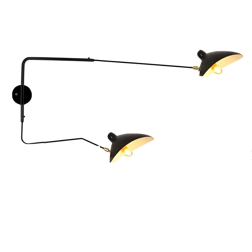 Industrial Swing-Arm Wall Sconce — Black Iron, Adjustable 360°, E27, 1- or 2-Light