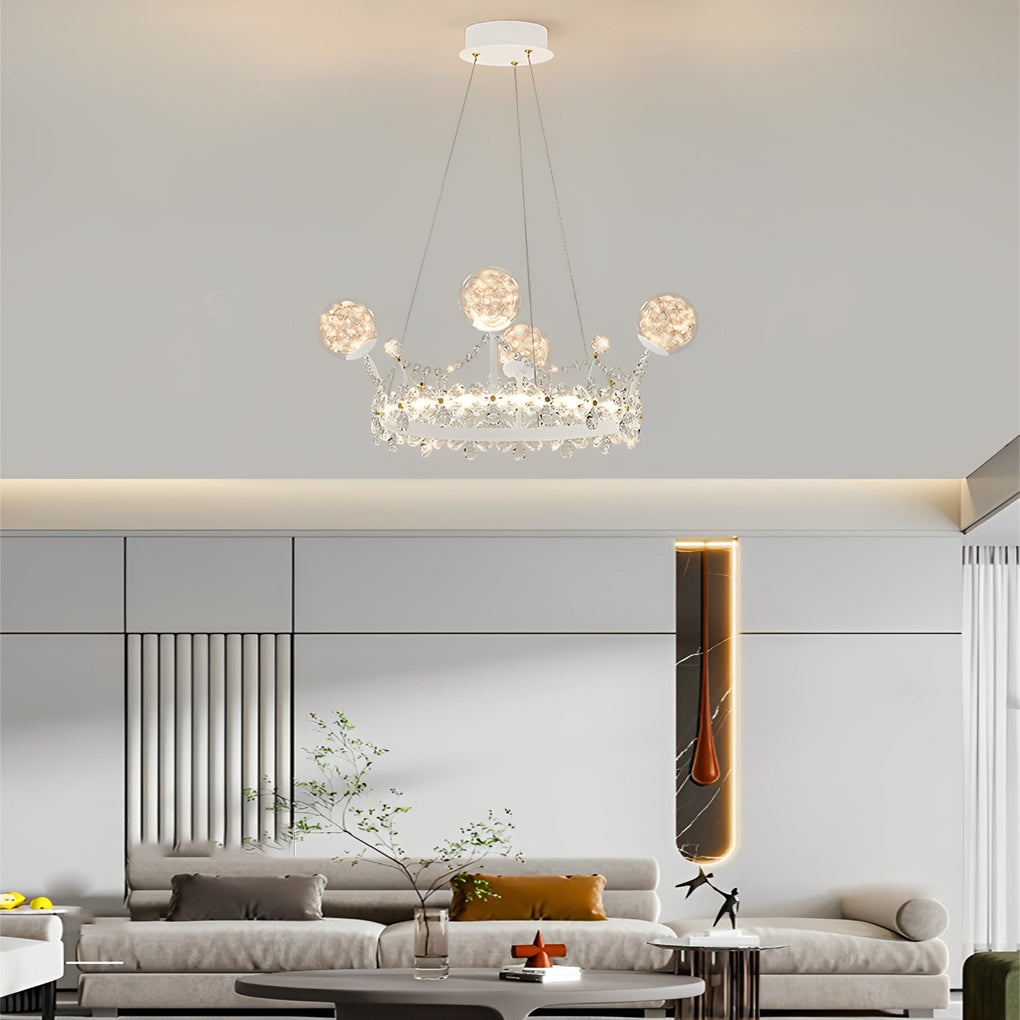 Flower Crown Crystal Glass Chandelier — Iron, Three-Step Dimming, 24", 70W