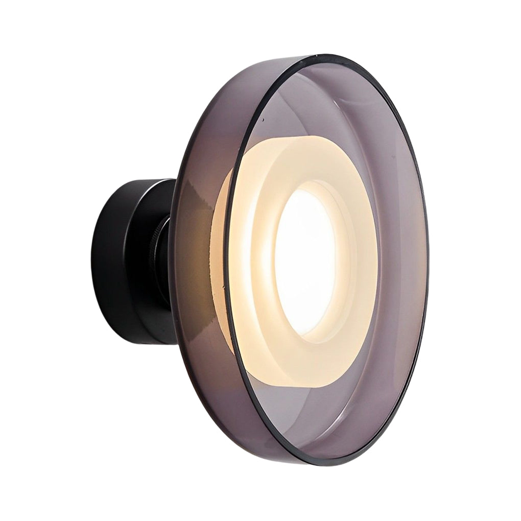 Postmodern Round Glass Wall Sconce — Smoke Gray or Clear, LED, 3000K, 9" Diameter