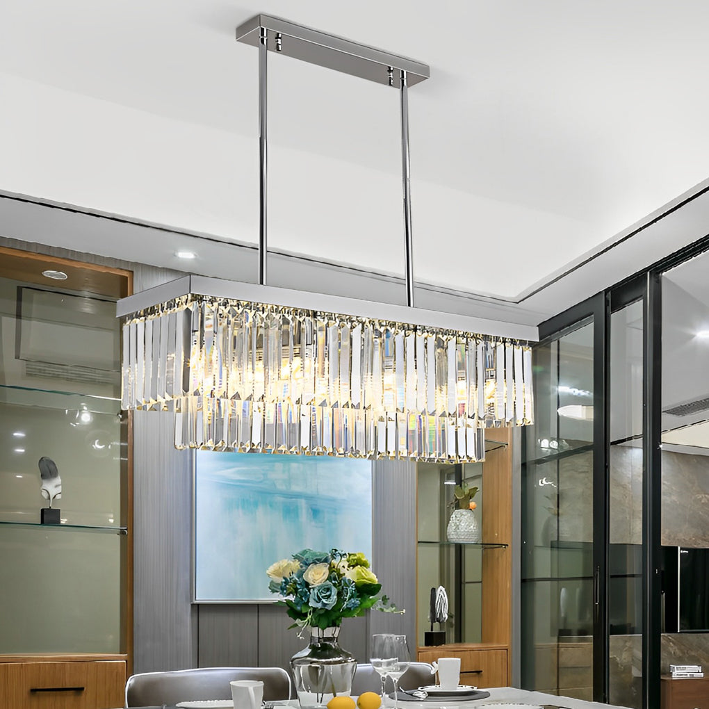 Rectangular Crystal Chandelier — Stainless Steel, 3-Step Dimming (3000K/4500K/6000K), LED E14, 31.5"–47.2"