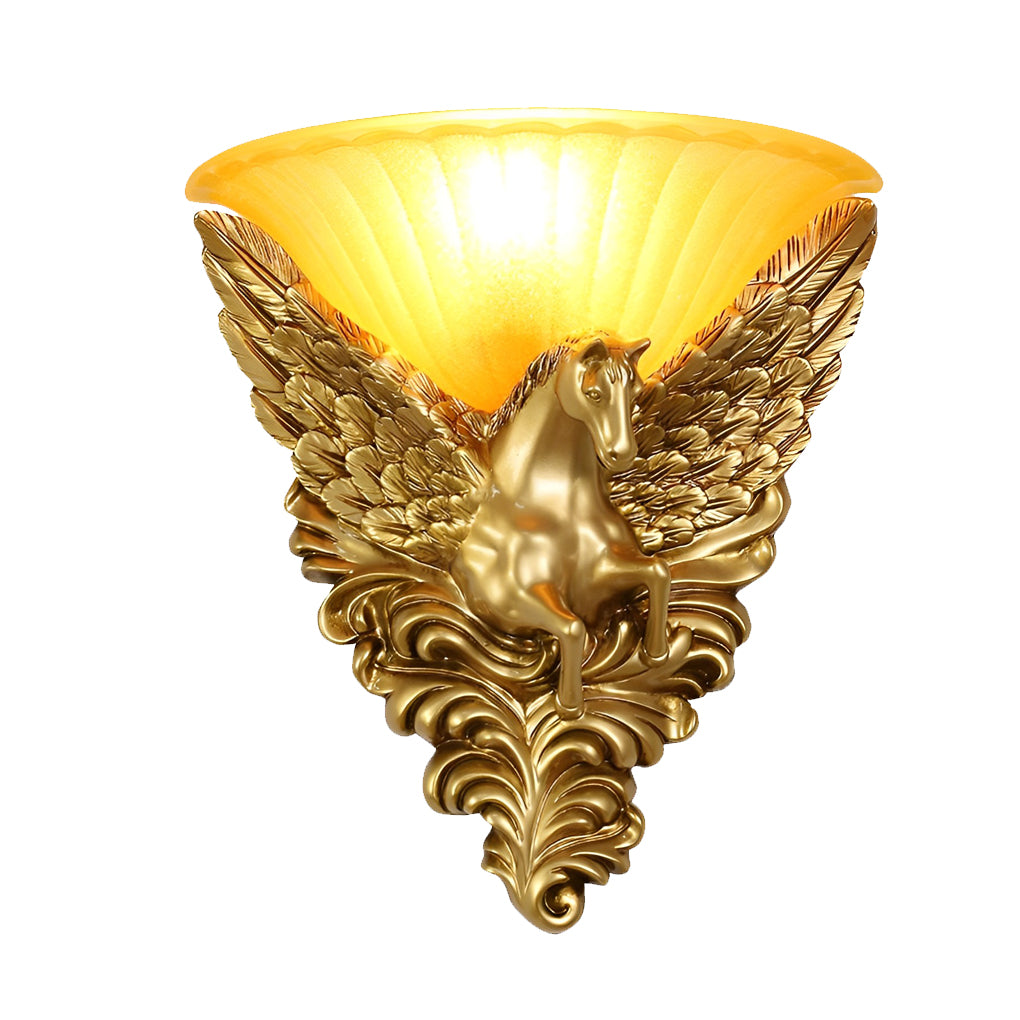 Resin Horse Head Wall Sconce — Gold, Frosted Glass, E27, 13.2" Wide, Warm White 3000K