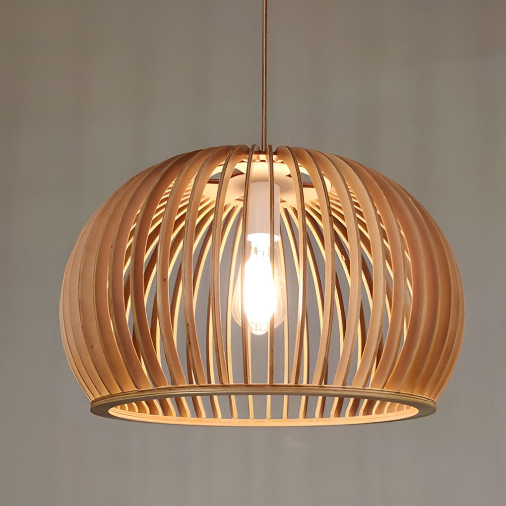 Semi-Circle Wooden Lantern Pendant — Wood, Modern Minimalist, E27, 13" or 18" Diameter