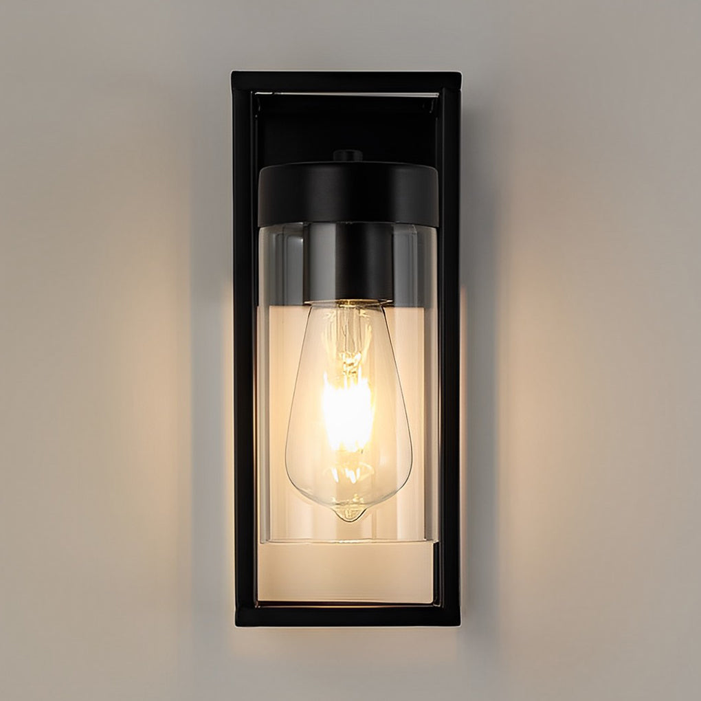 Rectangular Industrial Wall Sconce — Black Iron and Glass, E27, 5"W × 11"H