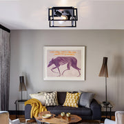 Industrial Square Lantern Flush-Mount Ceiling Light — Black Iron, 11" x 11"