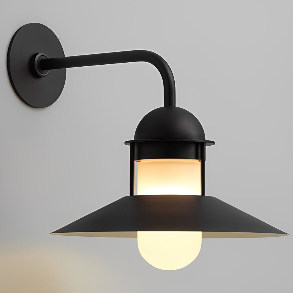 Round Vintage Outdoor Wall Sconce — Black Iron and Glass, E27, 3000K Warm White, 12.5" Diameter