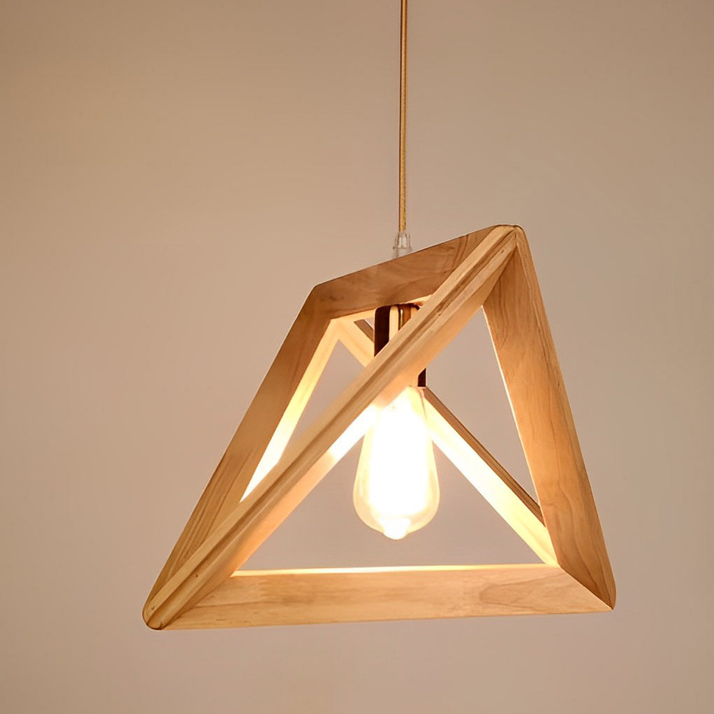 Geometric Wood Frame Pendant Light — Rustic Modern, E27, Adjustable 59" Cord