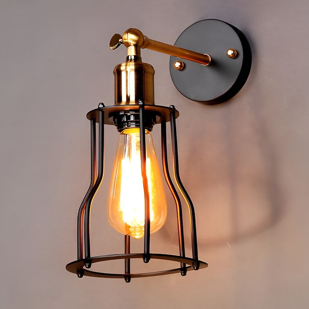 Adjustable Retro Industrial Wall Sconce — Iron and Copper, E27, Plug-In, Waterproof