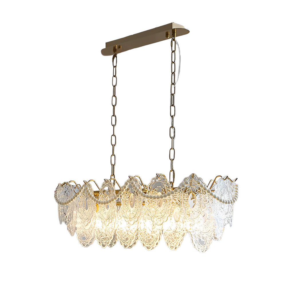 French-Style Glass Chandelier with Pearls — Electroplated Metal, LED, 3-Step Dimming, Hardwired