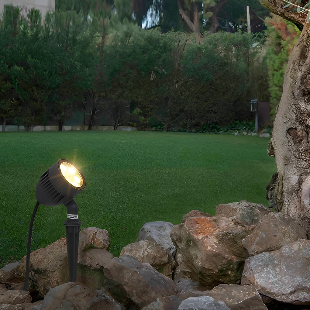 Modern Adjustable Round Outdoor Spotlight — Black Aluminum, LED COB, 6W, IP65 Weatherproof