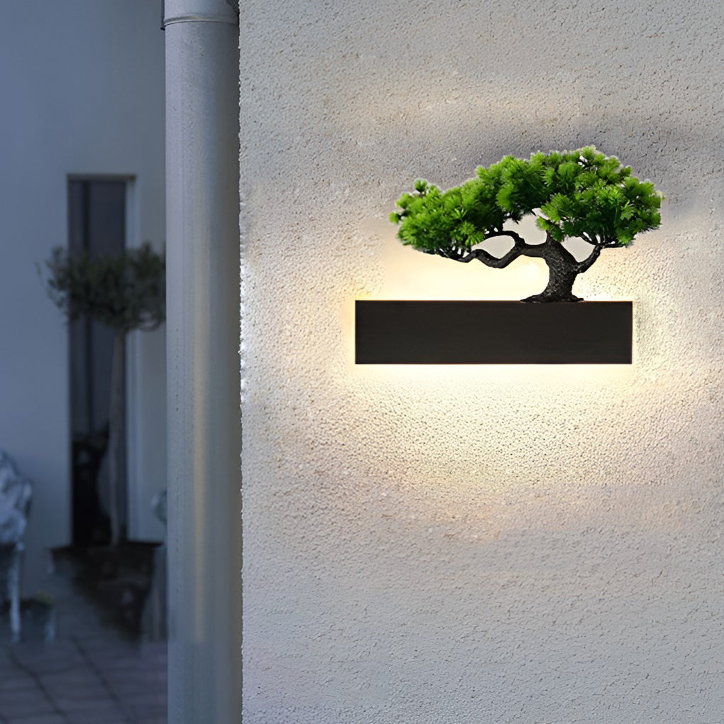 Simulated Plant Outdoor Wall Sconce — Black Steel & Acrylic, Dimmable, Waterproof, 24"–79"