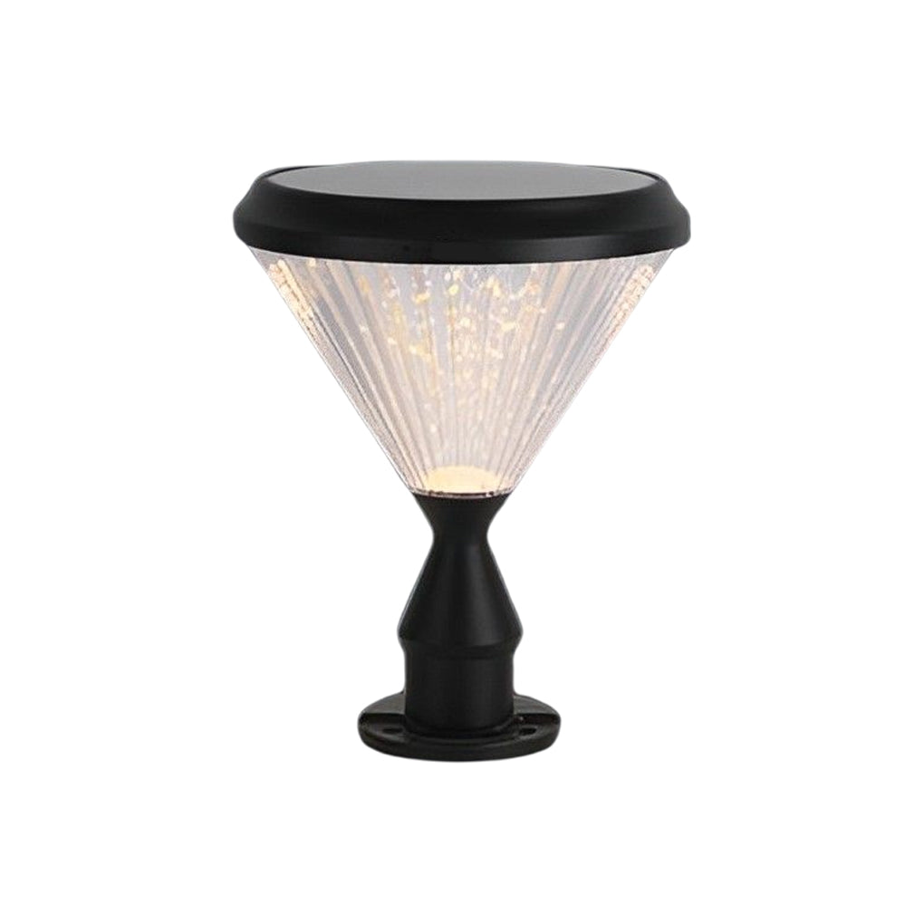 Round Ribbed Solar Pillar Light — Black Die-Cast Aluminum, LED 15W, 3000K, Light-Control