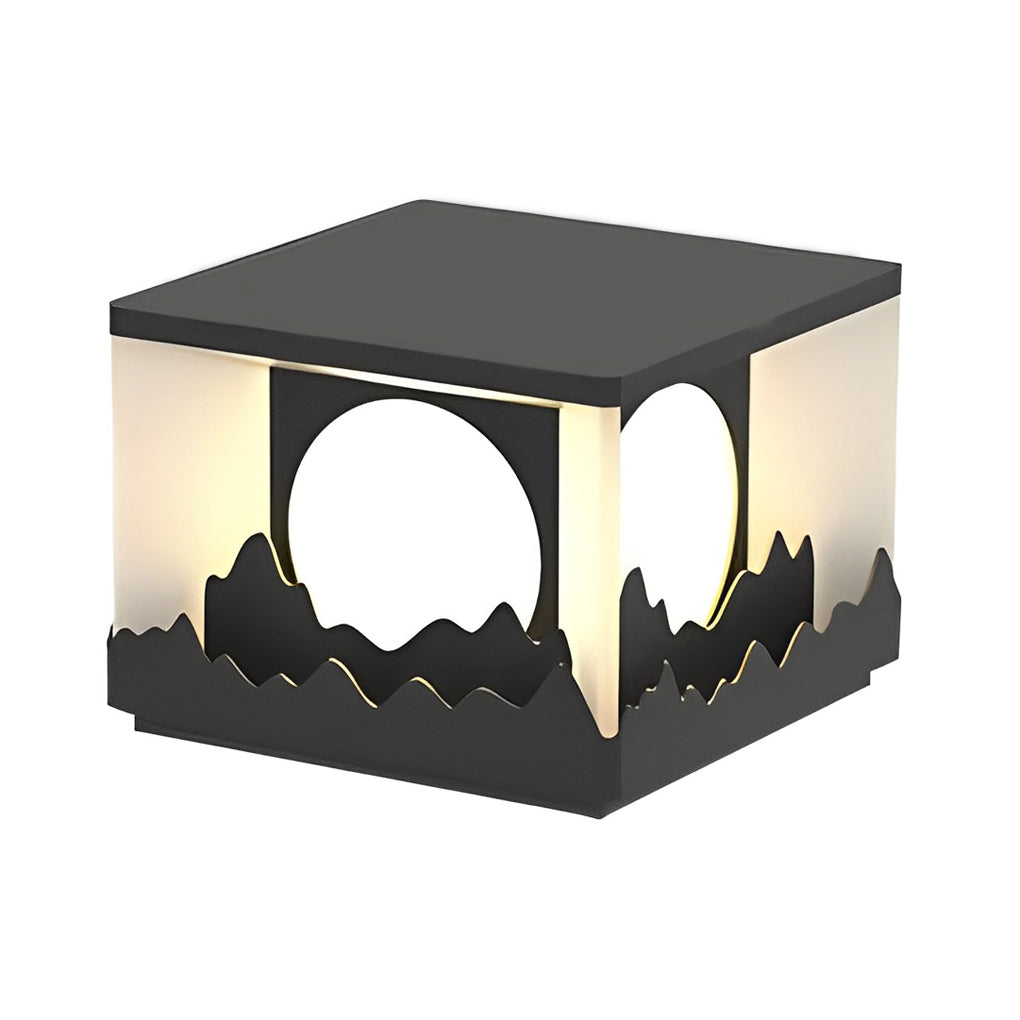 Mountain Scenery Solar Fence Post Cap Light — Stainless Steel & Acrylic, LED, IP65 Weatherproof, 3000K Warm White