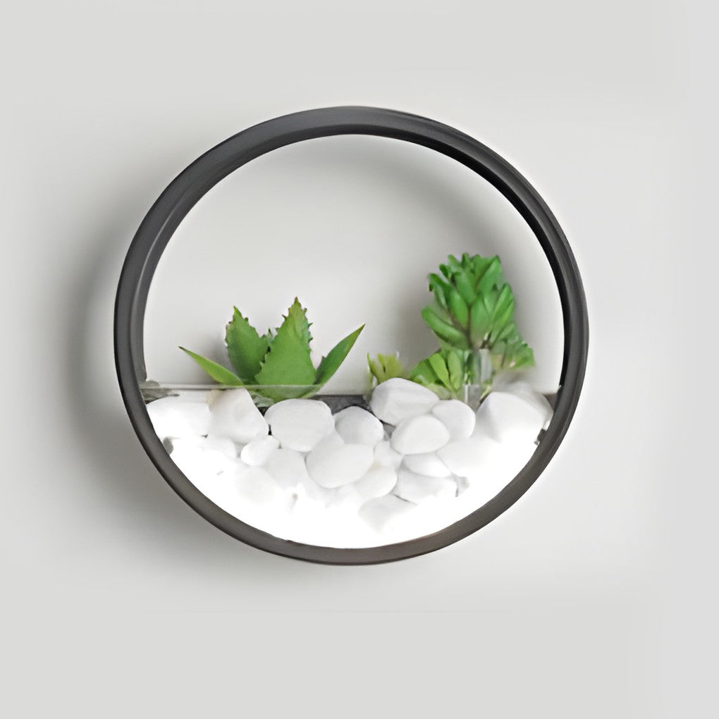 Modern Outdoor Wall Sconce with Artificial Stone and Plant Landscape — Iron, 18W LED, Round, 8"/12"/20"