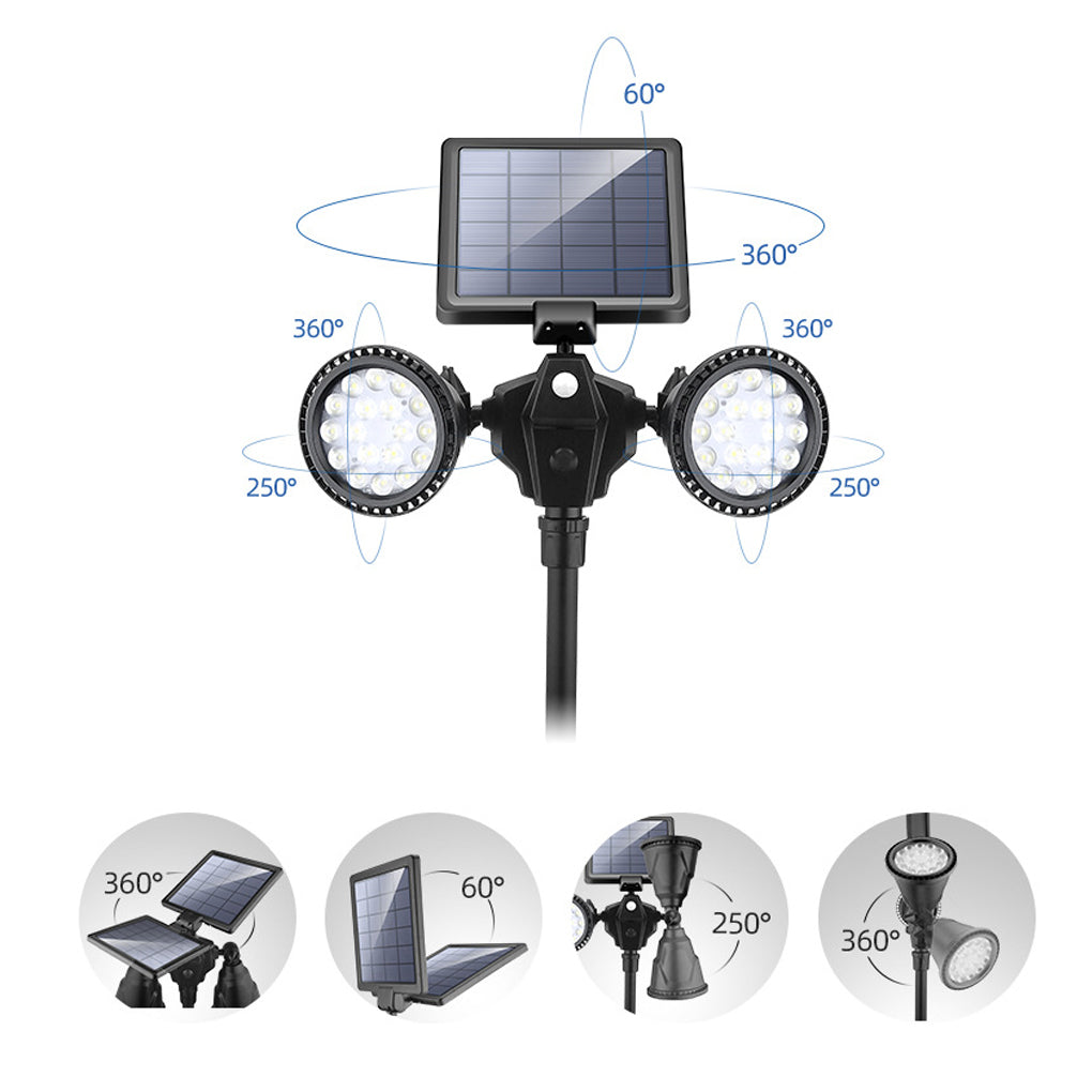 Solar Outdoor Spotlight, Set of 2 — Black ABS, LED, IP65, Motion Sensor, 4-Mode, 10-Hour Runtime
