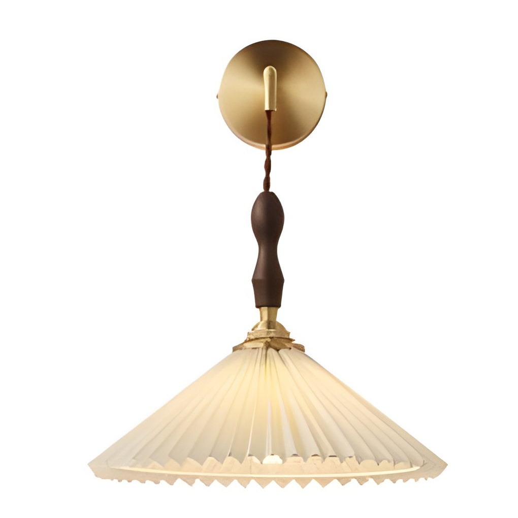 Pleated Mini Pendant or Wall Sconce — Walnut Wood and Copper, LED, 9" or 12" Diameter