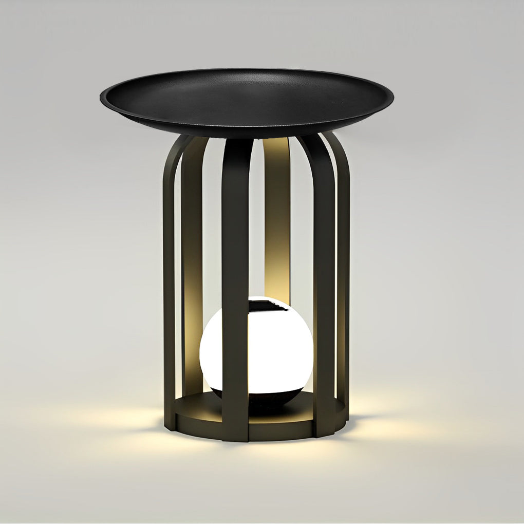 Modern Outdoor Solar Floor Lamp & Table Set — Black Iron, Globe Glass, LED, IP65, RGB + 3000K Warm White