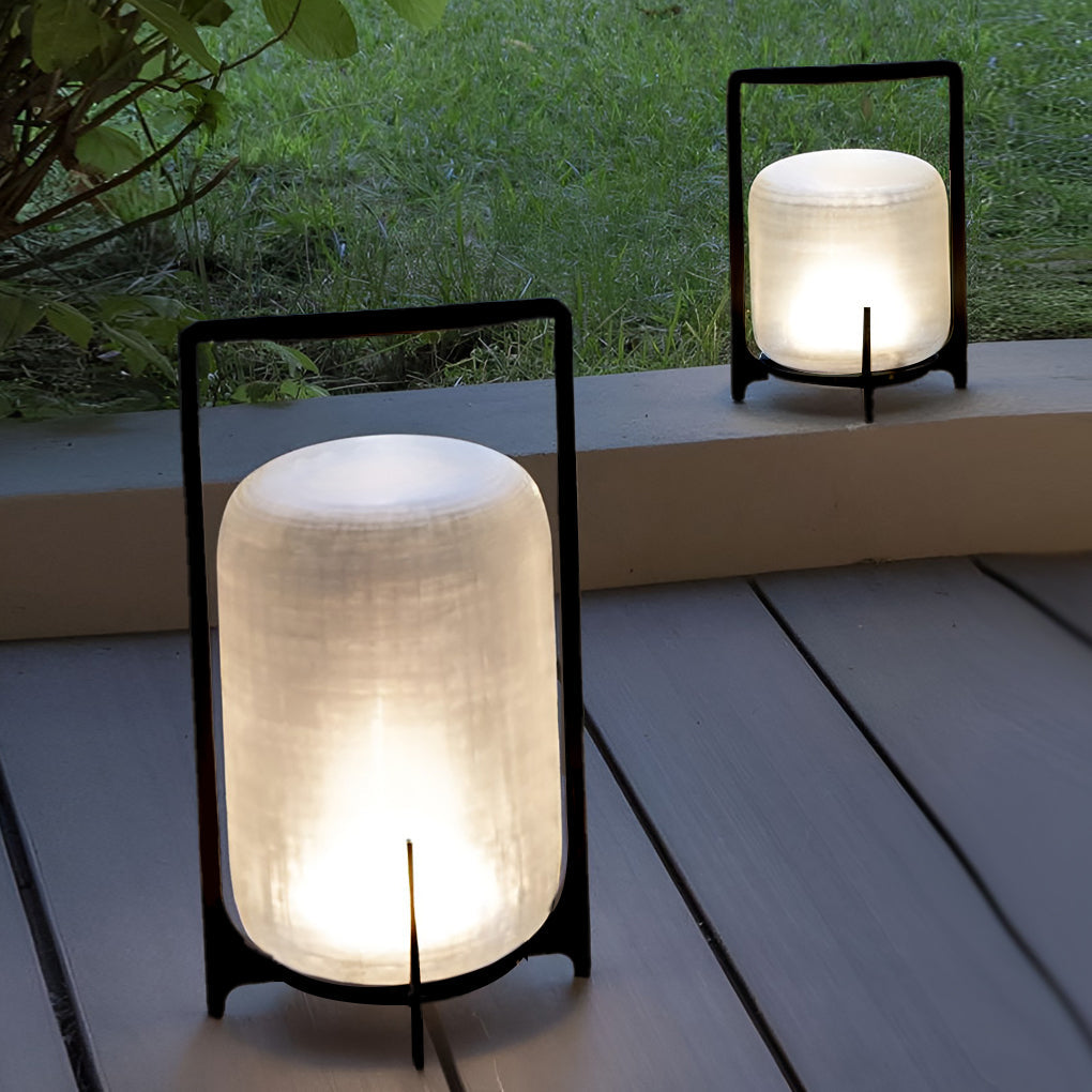 Industrial Lantern Outdoor Floor Lamp — Stainless Steel & Acrylic, Solar, IP65 Weatherproof
