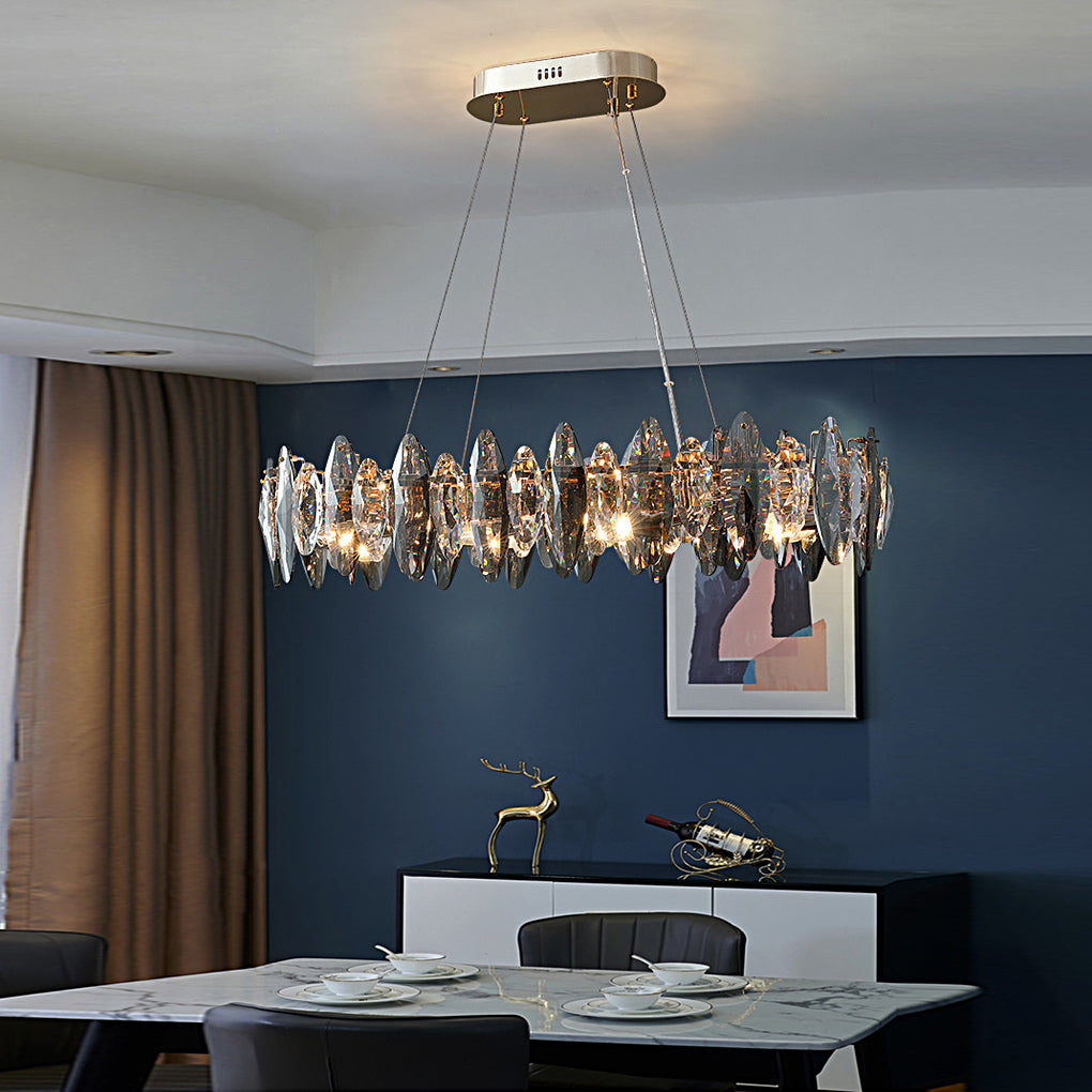 Oval Crystal Chandelier — Smoke Gray & Transparent K9 Crystal, Iron, LED, 3000K Warm White, 20"–39" Diameter