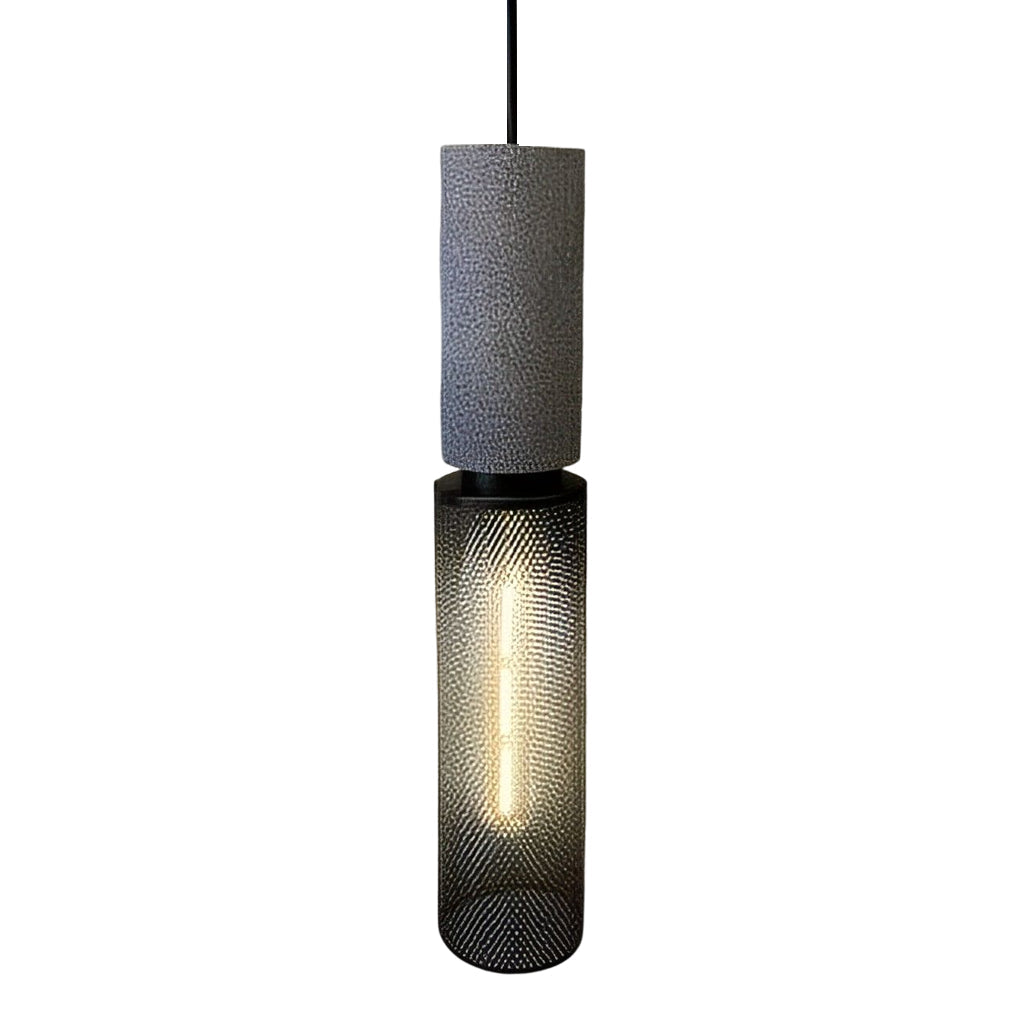 Industrial Cage Pendant — Concrete and Iron, Black, E27, 3000K Warm White